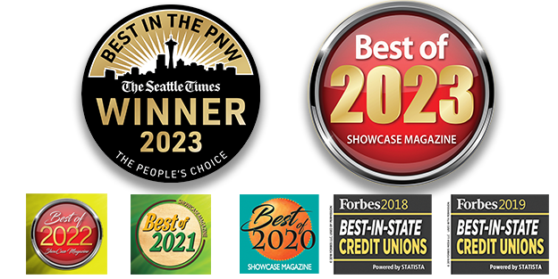 Elected Best Credit Union in Washington State by Seattle Times, Showcase Magazine, and Forbes